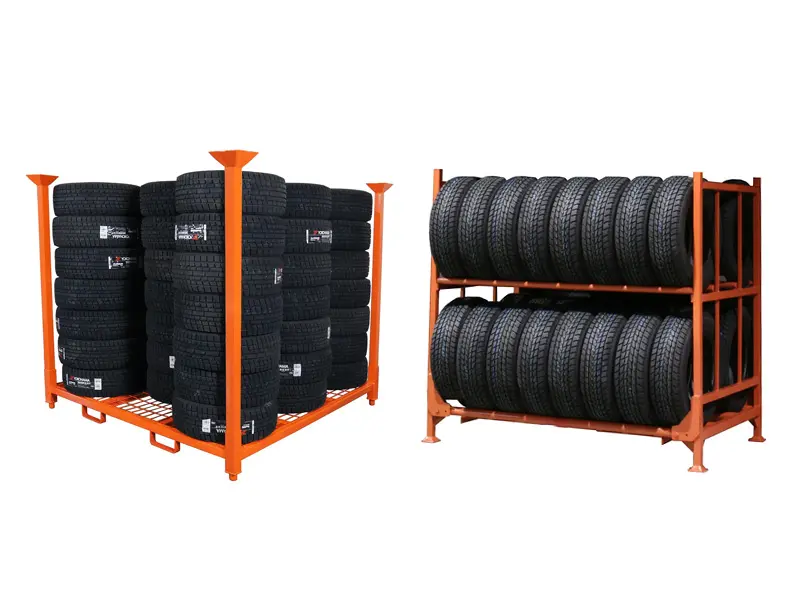 Tires stored upright and lying down