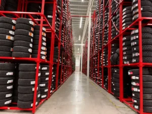 What type of tire rack is best suited for warehouse storage?
