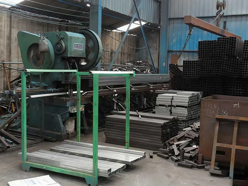 Metal shelves in a warehouse