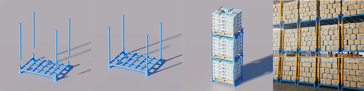 Portable stackable rack in warehouse