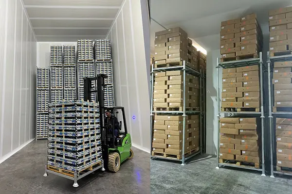 Stack racks in cold storage